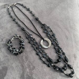 SET ❤️ Lia Sophia Moonstone Rhinestone Pendant & Beaded Necklaces, Bracelet